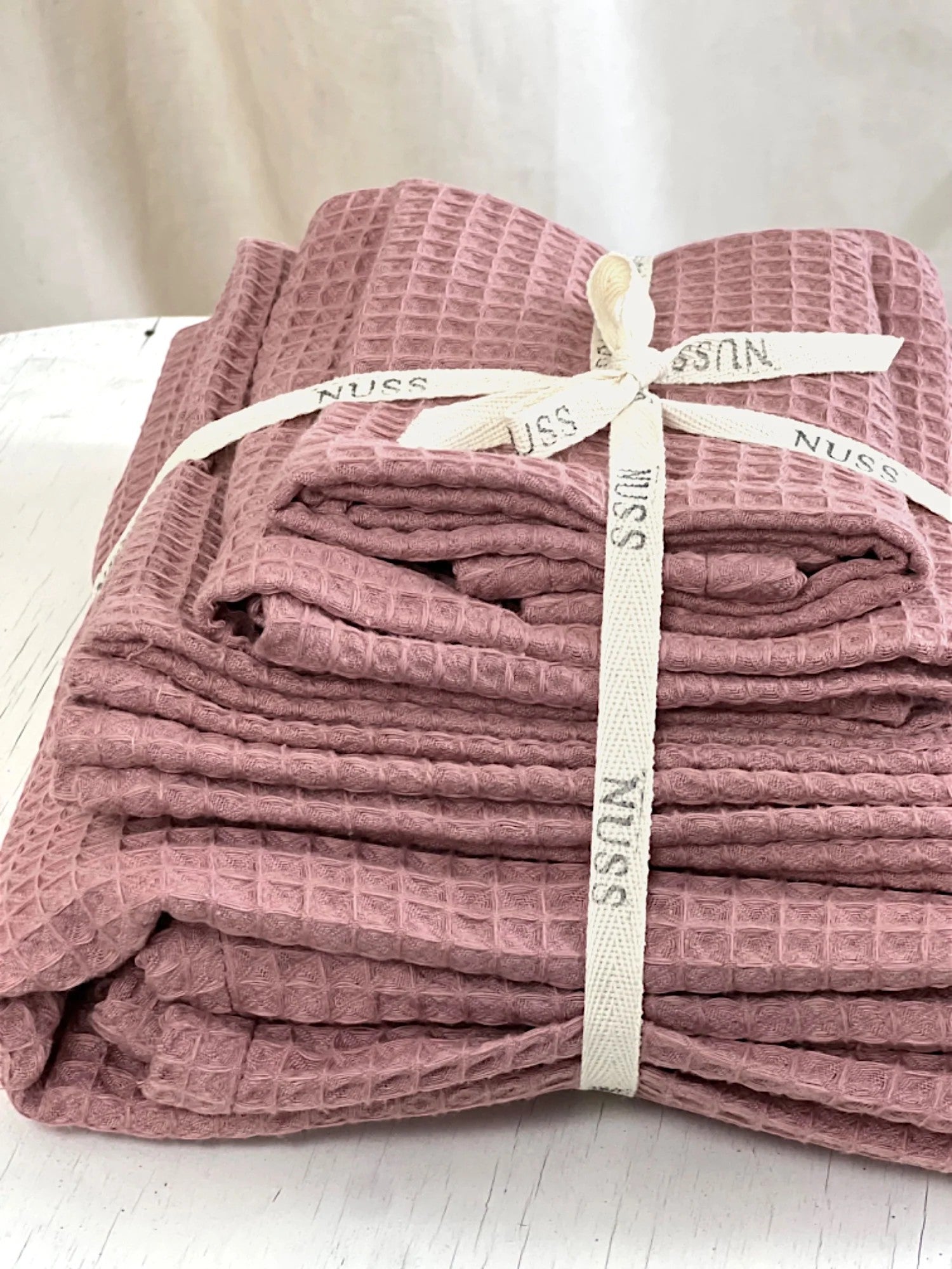 Organic Waffle Cotton Towel - Old Pink